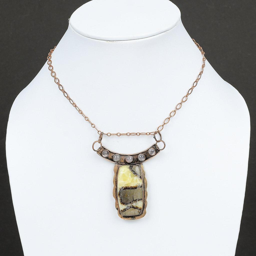 Septarian Pendant Rose Quartz Pendant Gemstone Copper Pendant Natural Septarian Jewelry Gift For Mom Handmade Copper Jewelry Amazing Pendant