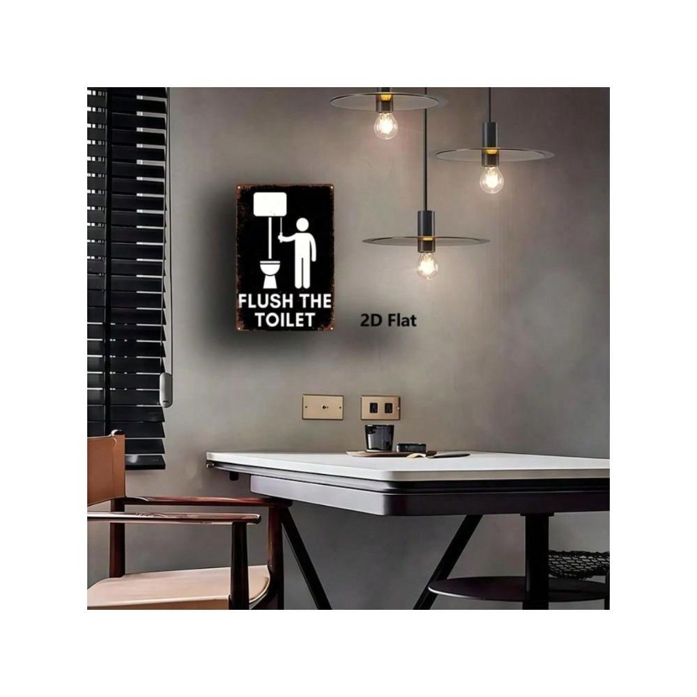 Retro Metal Sign Flush The Toilet Wall Art Kitchen Decor
