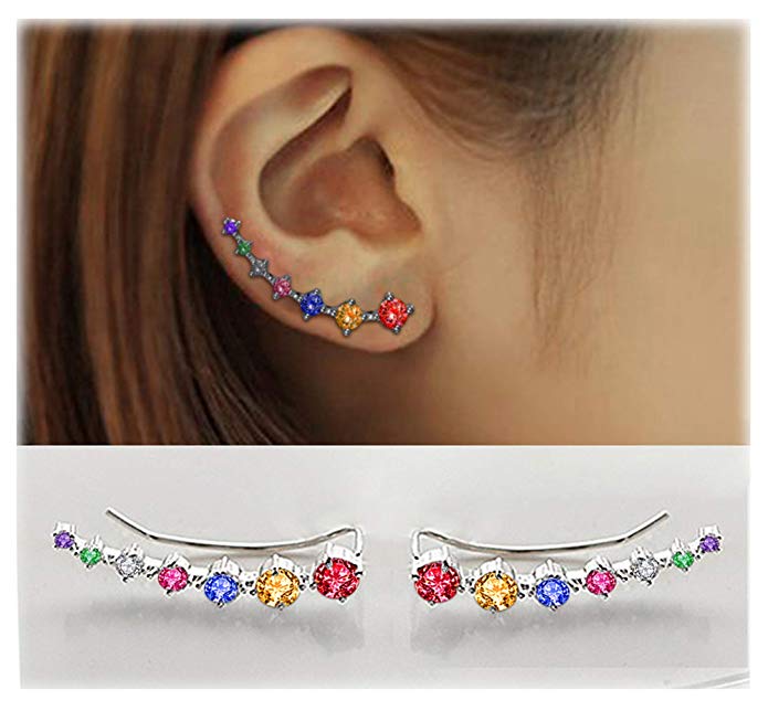 

REETI 925 Silver Earrings for Women Super Shiny Zircon Jewelry Gift High Quality Ear Row