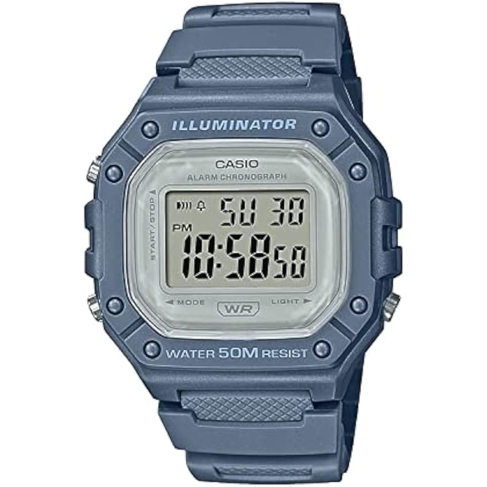 Casio Illuminator W218HC-2AV Medium Blue Digital Sports Watch with Alarm and Chronograph