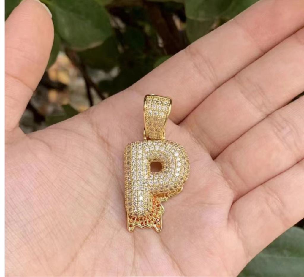 Fashion Women Zircon Bubble Letter Custom Name Necklace Brass Jewelry 14k Gold Plated Bubble Letter Pendent Charms