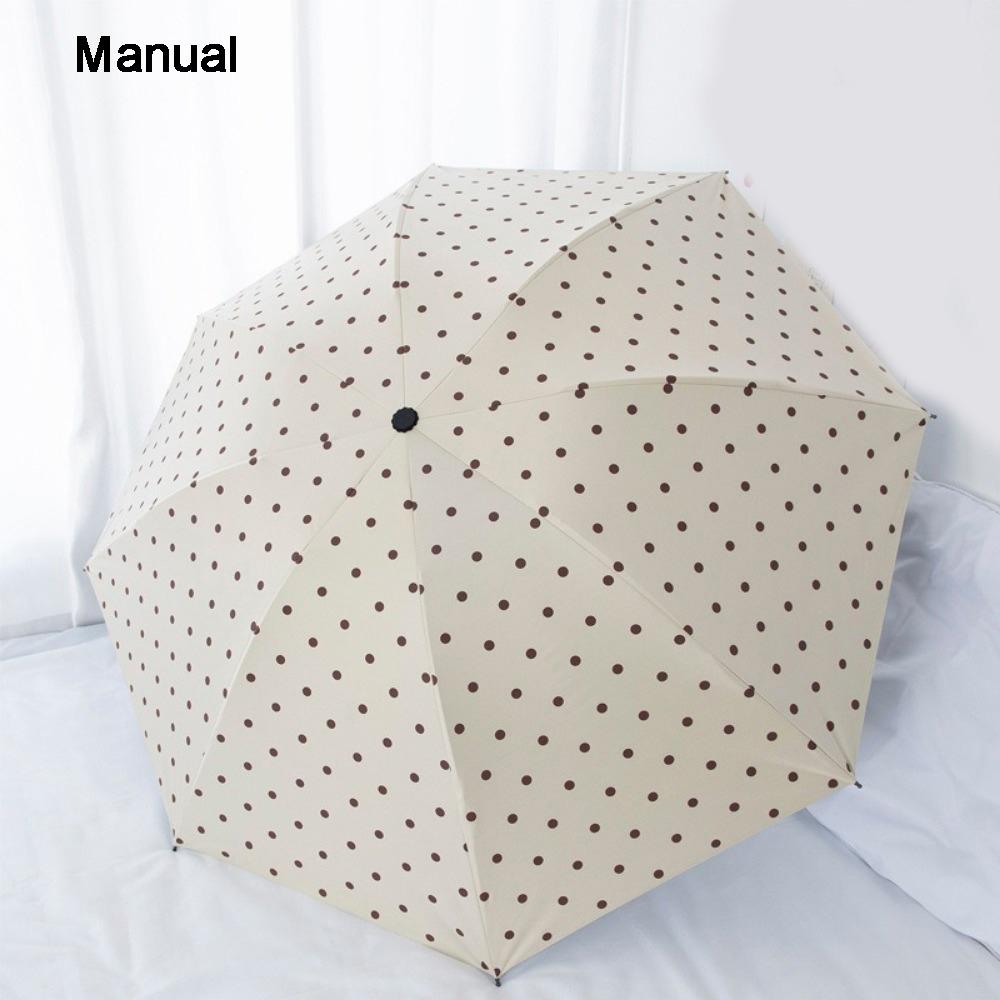 

UV Protection Polka Dot Umbrella Black Coated Sunshade Umbrella for Daily Commuting Manual Beige