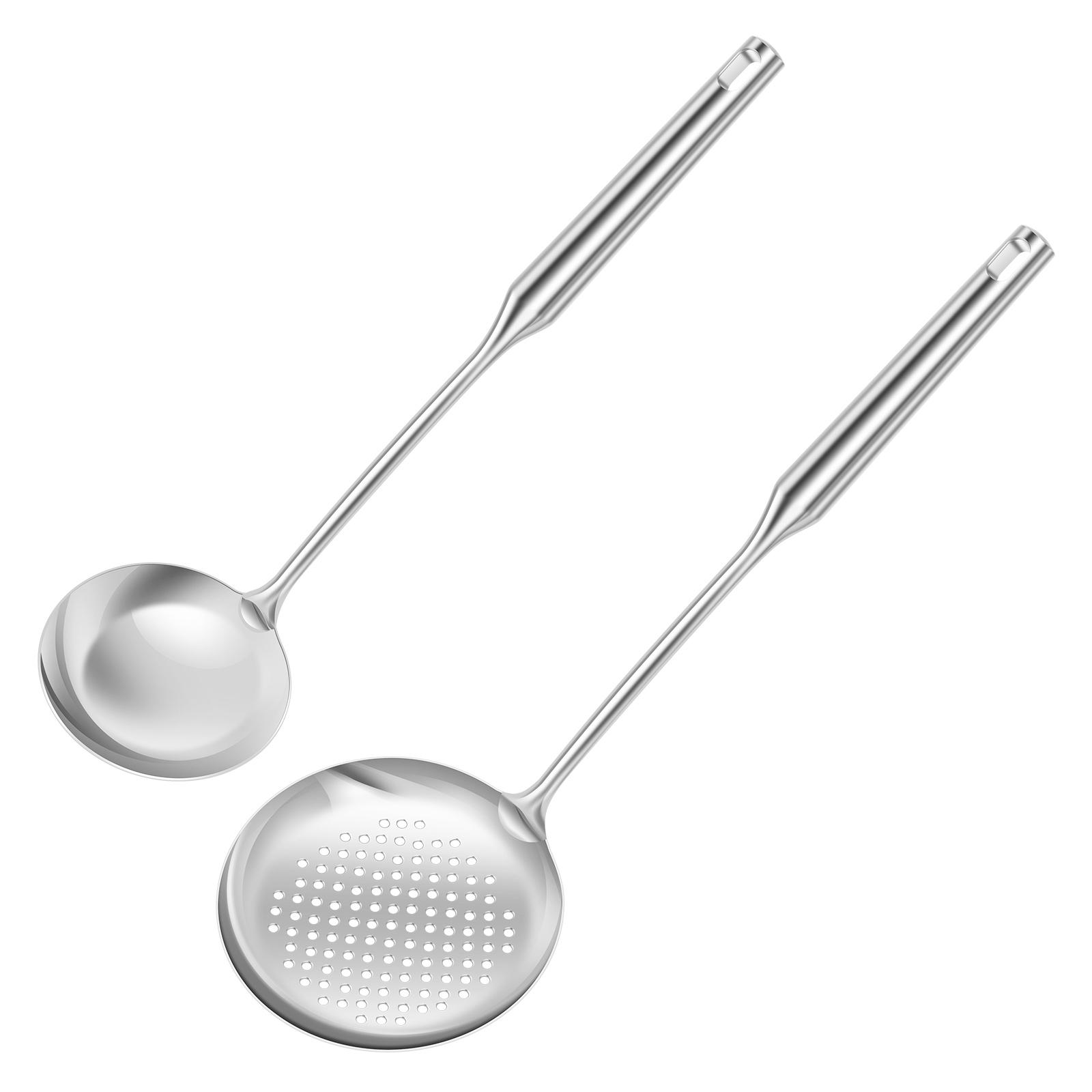 Stainless Steel Soup Ladle and Slotted Spoon Cooking Utensil Set Rustproof Slotted Spoon and Soup Ladle Set for Kitchen Gadgets