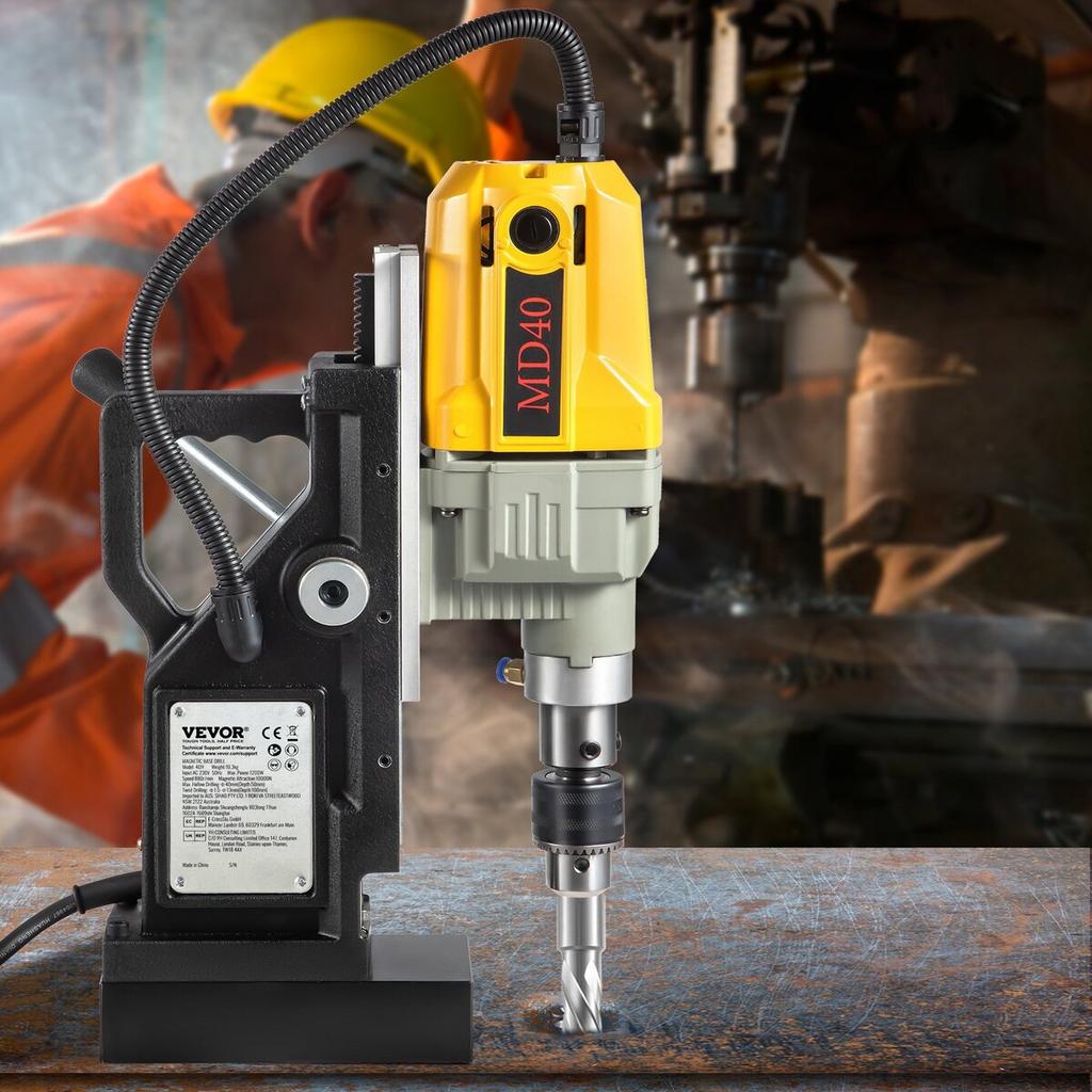 Magnetic Drill, 1100W 1.57" Boring Diameter, 2697lbf/12000N Portable Electric Mag Drill Press with 7 Bits, 580 RPM Max Speed Drilling Machine for Any
