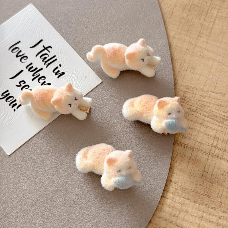Cute Plush Kitten Hair Clip For Women Side Clip For Bangs Duckbill Clip Cartoon Hair Accessory