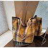 Korean Style Large Capacity Plaid Canvas Shoulder Bag for Women - Autumn/Winter 2025 Casual College Commute Tote