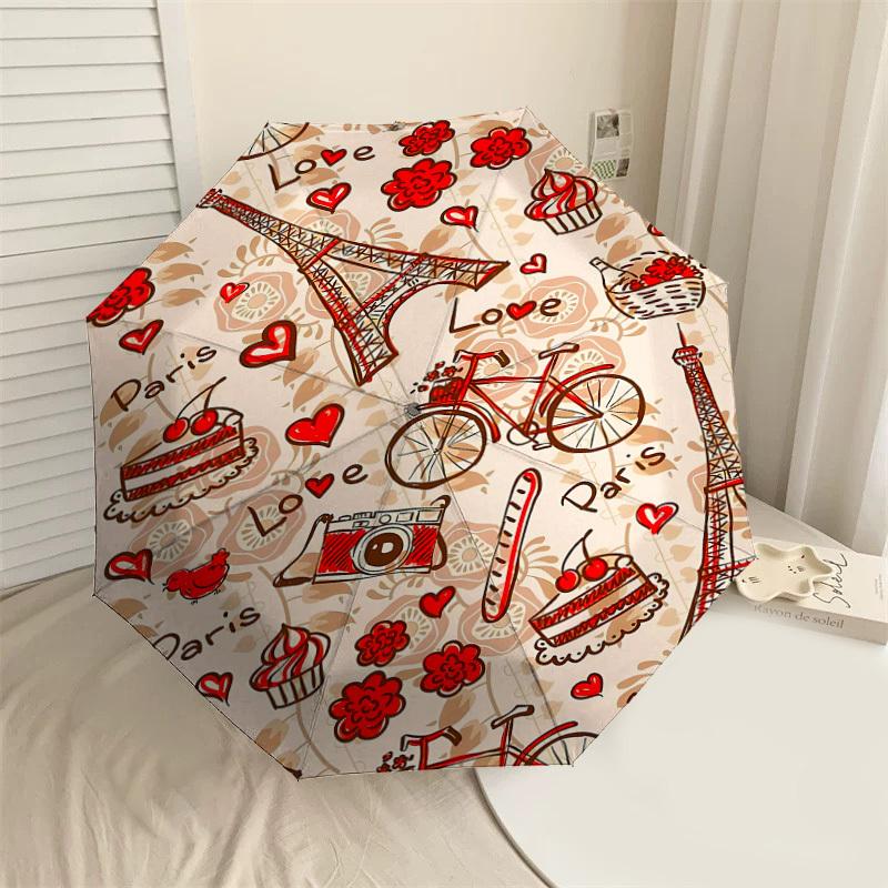 

1pc Paris Love Automatic Open/Close Umbrella Compact Folding Umbrella with 8-Rib Shaft for Women/Men, Elegant Birthday1213S
