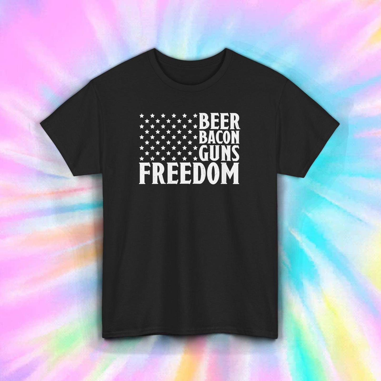 Freedom T-Shirt | Beer Bacon Guns USA Flag | Patriotic American Tee S-5XL L