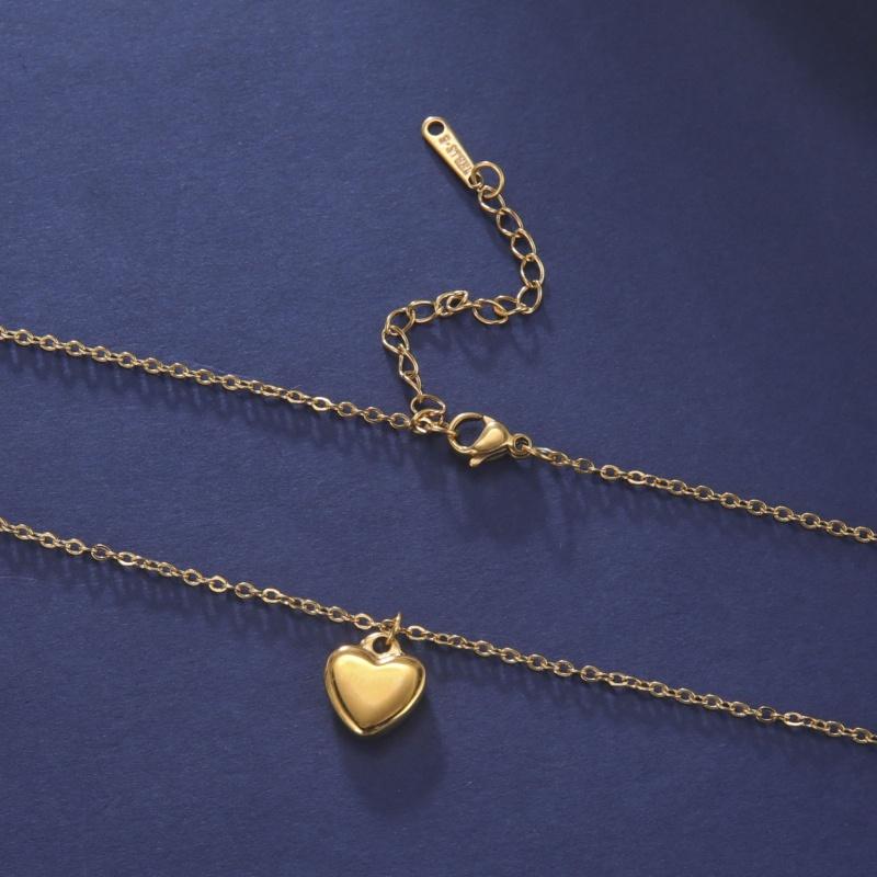 Stainless Steel Waterproof Glossy Heart-Shaped Pendant Necklace for Women Fashion Exquisite Collarbone Chain Jewelry Gifts