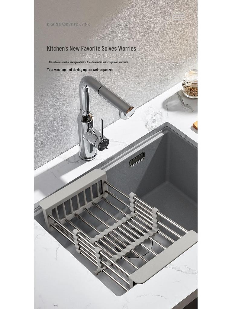 Retractable Stainless Steel Sink Drain Rack & Basket for Vegetables and Fruit