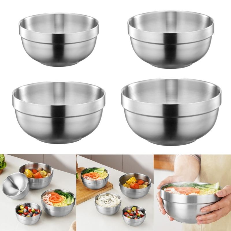 Double Layer Bowl Metal Food Serving Dishes Stainless Steel Bowl for Outdoor Use Dishwasher Safe Soup Bowl Kitchenwares