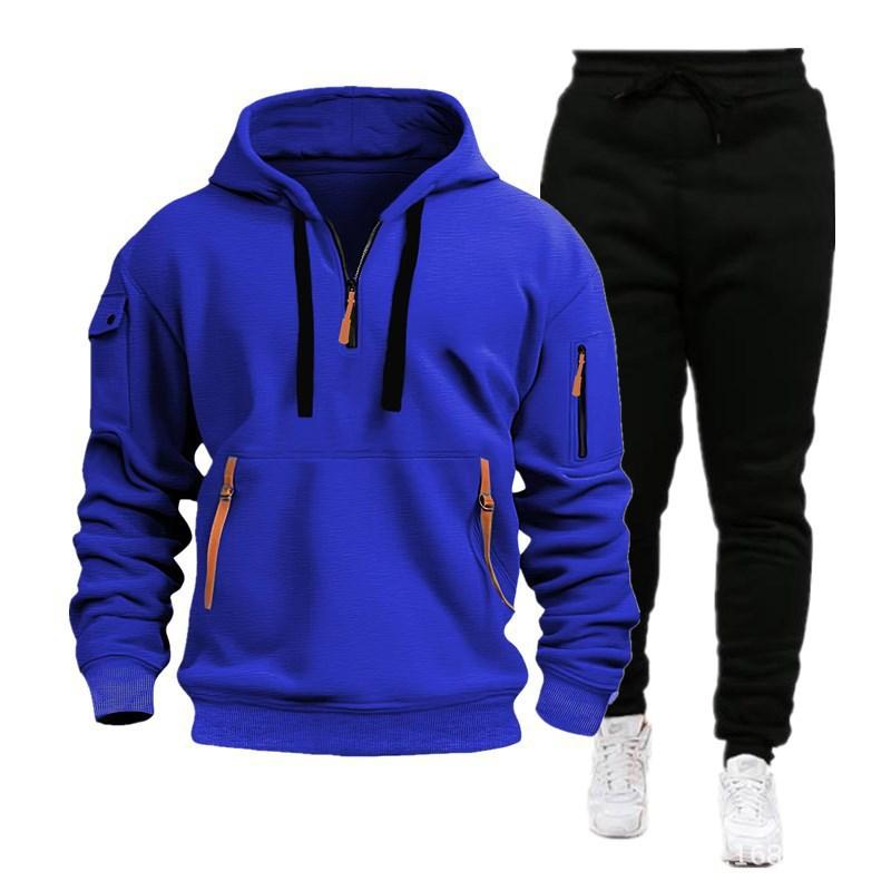 New Spring and Autumn Men's Sweater Set Hoodie Zipper Multi-Pocket Pullover Sports and Leisure Sweater Set