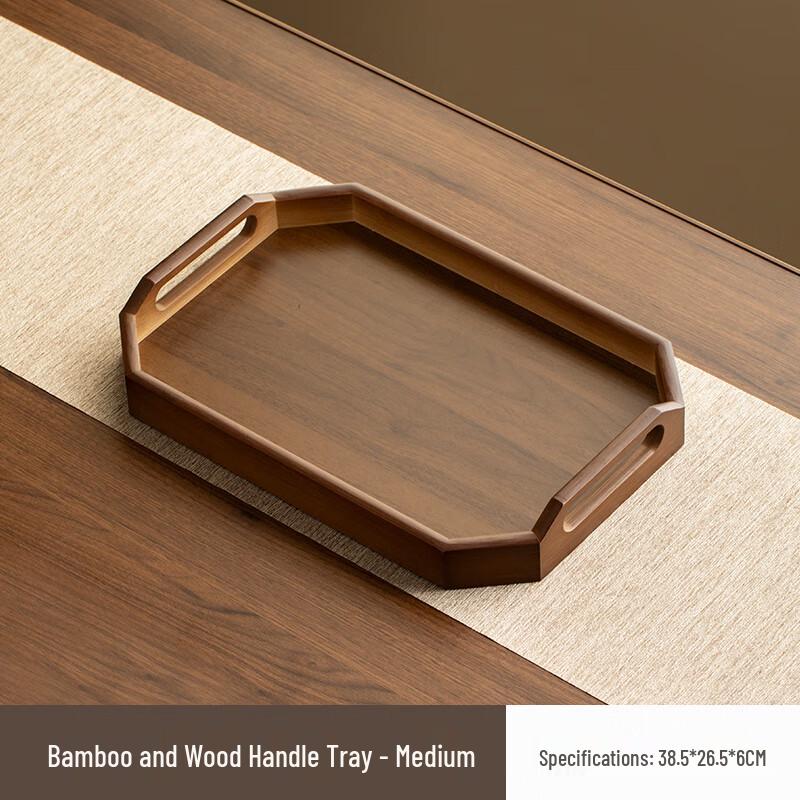 Ru Han Chinese Style Wooden Tea and Dinner Tray with Octagonal Handle