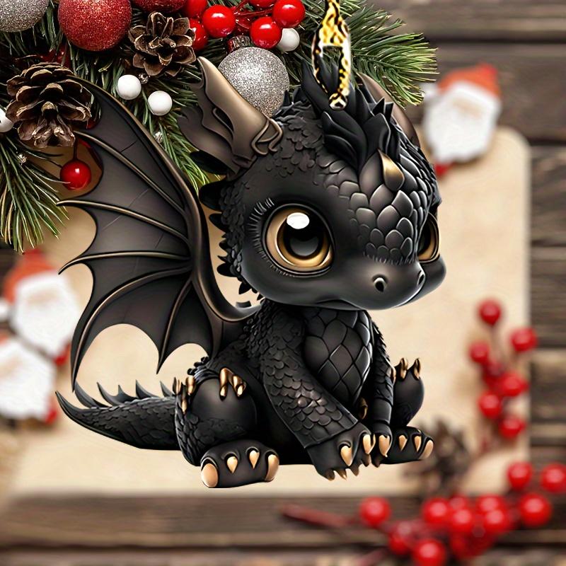 2D Acrylic Black Dragon Design Decorative Pendant Car Rearview Mirror Decoration Pendant Christmas Tree Ornament