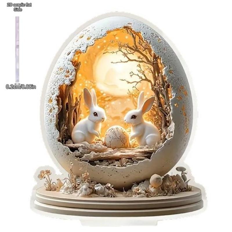 Easter Acrylic Bunny Egg Ornaments Rabbit Crafts for Easter Party Desktop - 2D Flat Acrylic Desktop Ornament, Wall Decor Art, Four Seasons Decoration