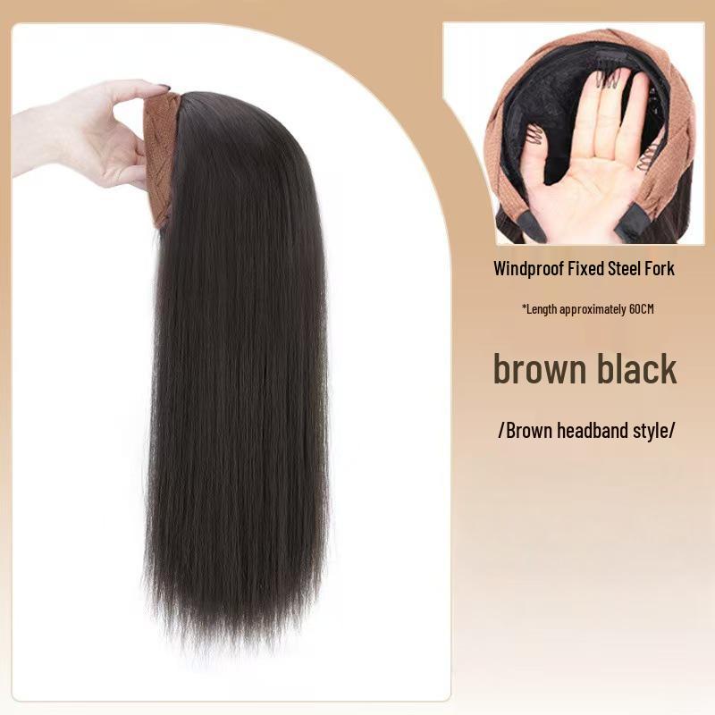 Women s Black Long Straight Headband Wig with Natural Volume, Korean Style.