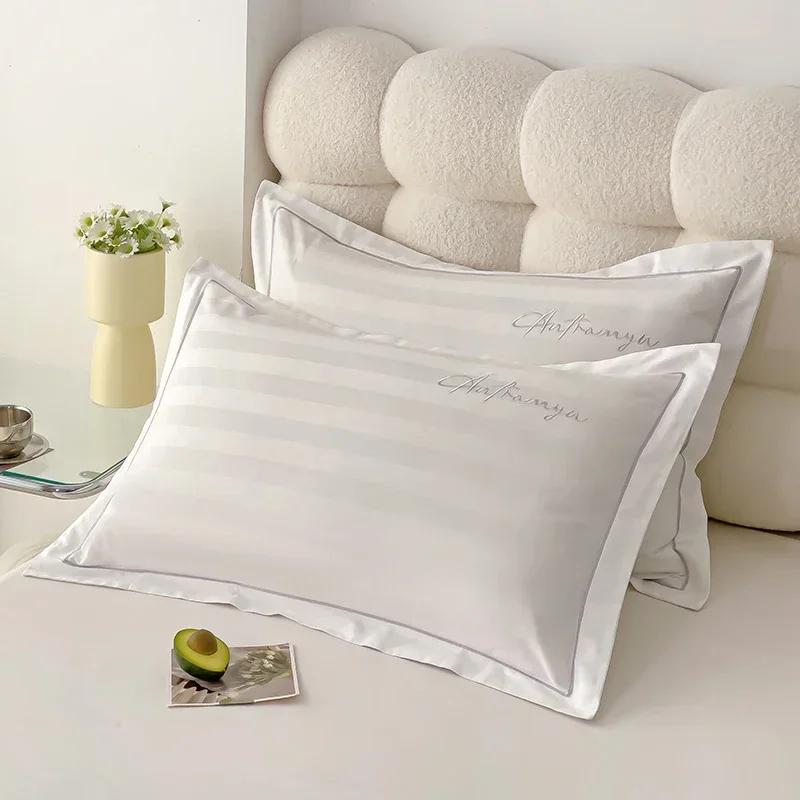 60s Long staple cotton pillow cover satin jacquard pillow case for home hotel Embroidered silky pillowcase for sleeping pillows