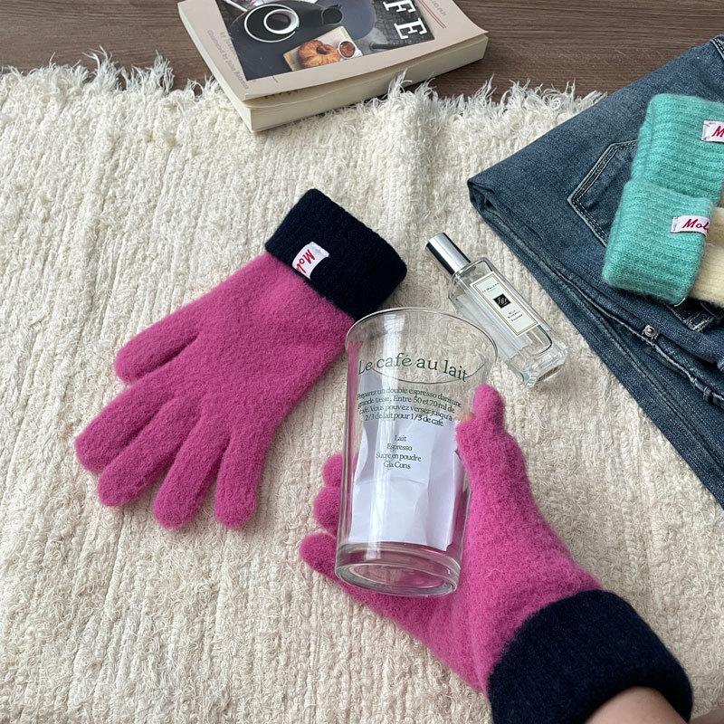 Contrasting Color Gloves Fashionable Gloves Unisex Winter Knitted Gloves with Touch Screen Anti-slip Elastic Thick for Cycling