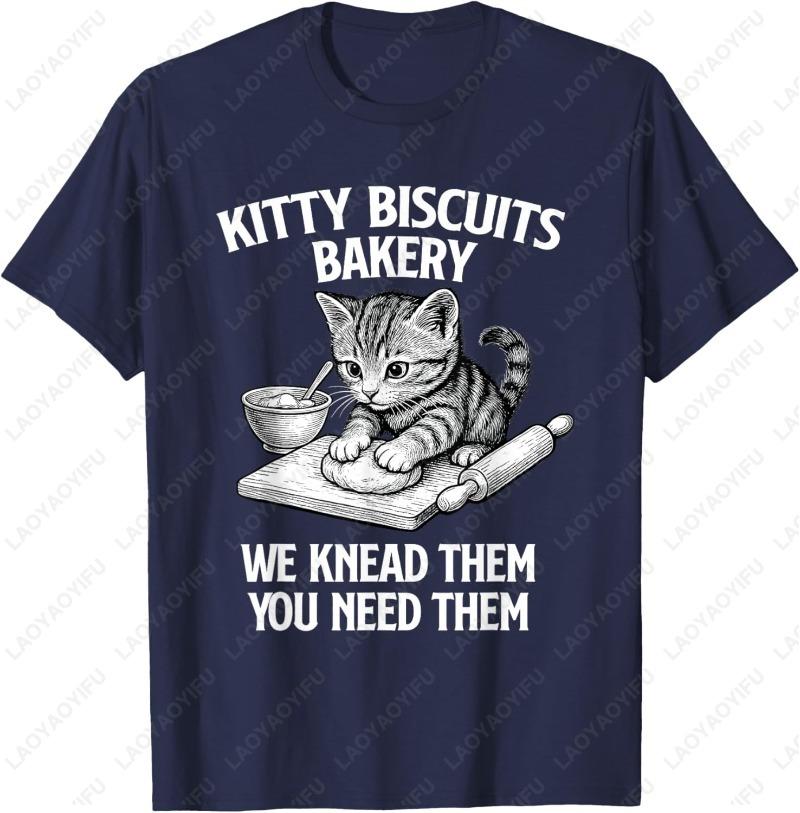 Kitty Biscuits Bakery Cat Lover Owner Unisex Adult Cotton TShirt Vintage Classics Meowy Oneck Printed Man Tops Ropa Hombre