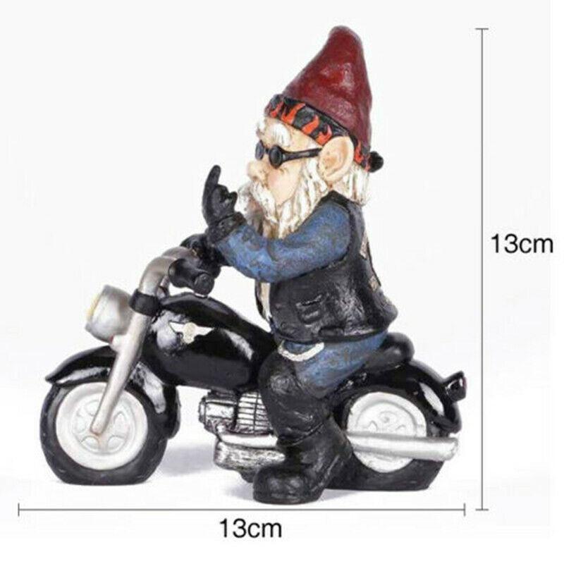Outdoor Garden Gnome Ornament Dwarf Resin Stone Funny Elf Motorcycle Statue New