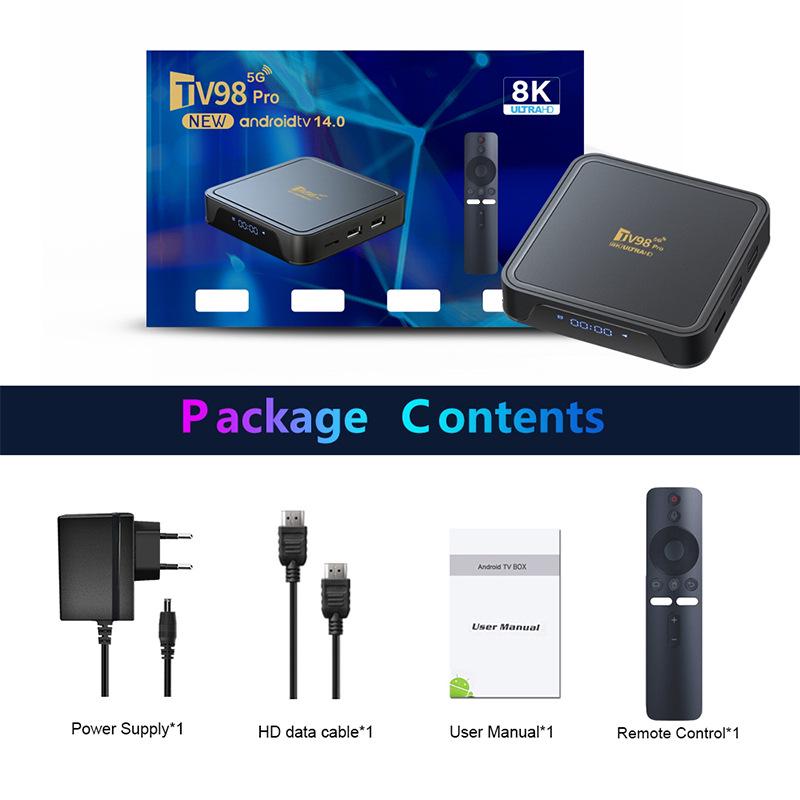 8K HD TV Box TV98PRO with 60fps, 5G WiFi, Bluetooth, and Voice Remote Control