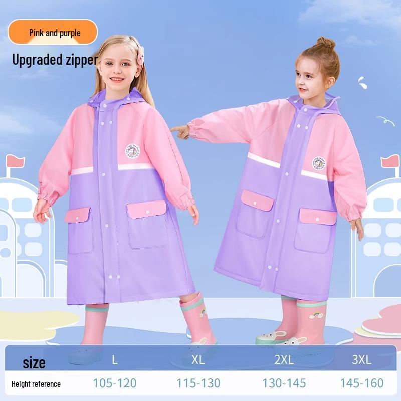 Size L Kids' Rainproof Poncho for 8-Year-Olds - One-Piece Raincoat with Backpack Space for School