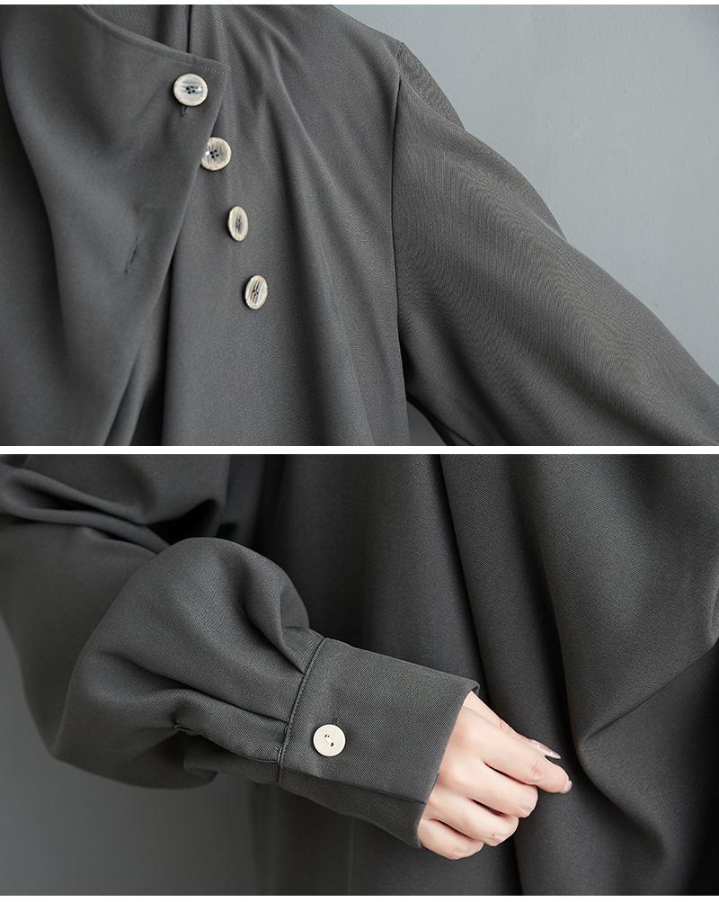 Dark Style Ruffle Neck Long Sleeve Casual Shirt