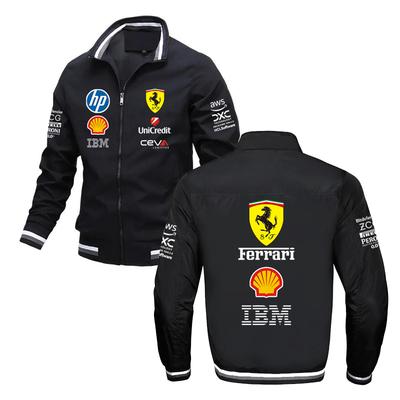 F1 Racing Bomber Jacket Full Sponsor Logo Print Stand Collar Windproof Motorsport Zip Up Coat