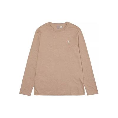 Polo T-shirt à manches longues amples à col ras du cou avec logo uni brodé pour homme Hauts Kaki 710826193-017