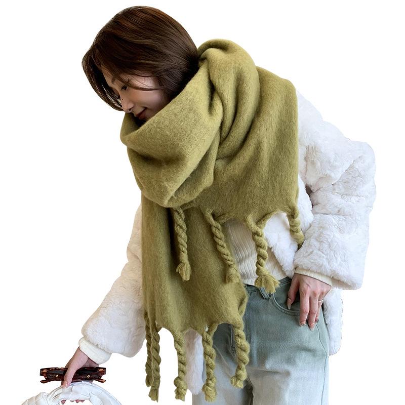Autumn And Winter Thickened Warm Soft Waxy Solid Scarf Ins Braid Loop Yarn Shawl Scarf