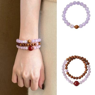 Natural Cross Purple Lithium Gray Cook Double-layer Beaded Bracelet Light Luxury High-end Bracelet New Chinese Cold Feeling Jewelry