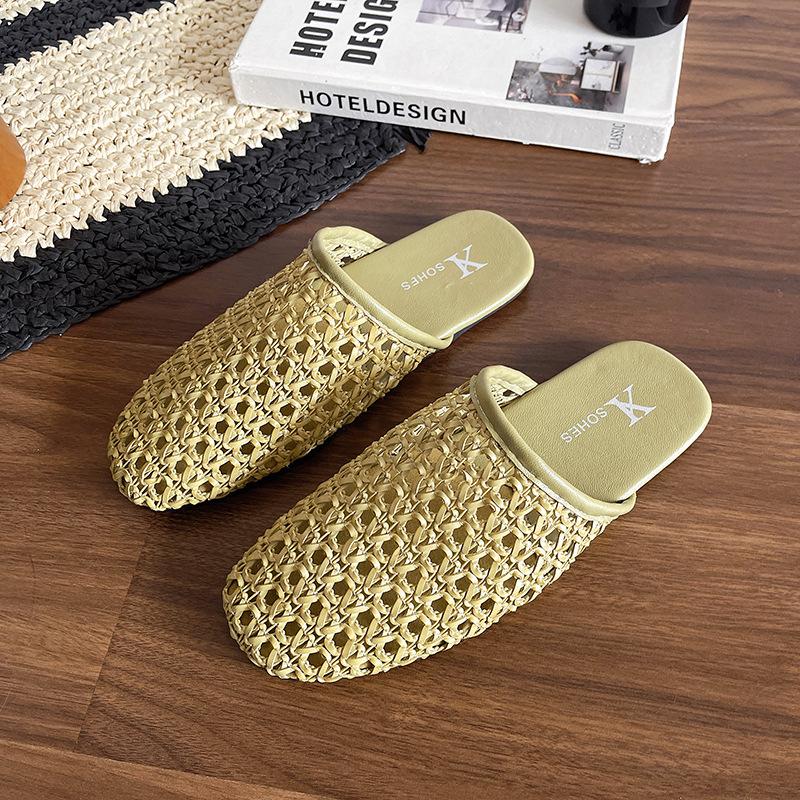 French Breathable Woven Bag Head Half Slippers Women's Summer 2025 New Fashionable Versatile Outer Wear Niche Cool Slippers