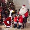 Santa Claus Goose Outfit Christmas Porch Goose Costume Festive Clothes And Hat for 23" High Cement or Plastic Goose Lawn Patio Garden Decor
