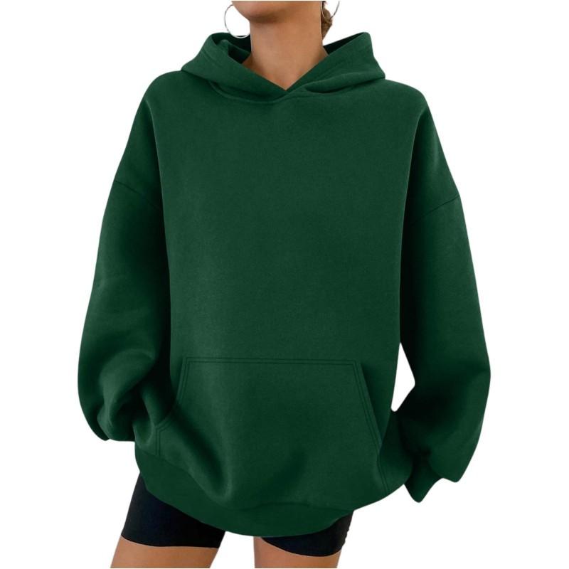 Womens Oversized Drop Shoulder Hooded Sweatshirt Casual Streetwear Long Sleeve Pullover In Solid Colors