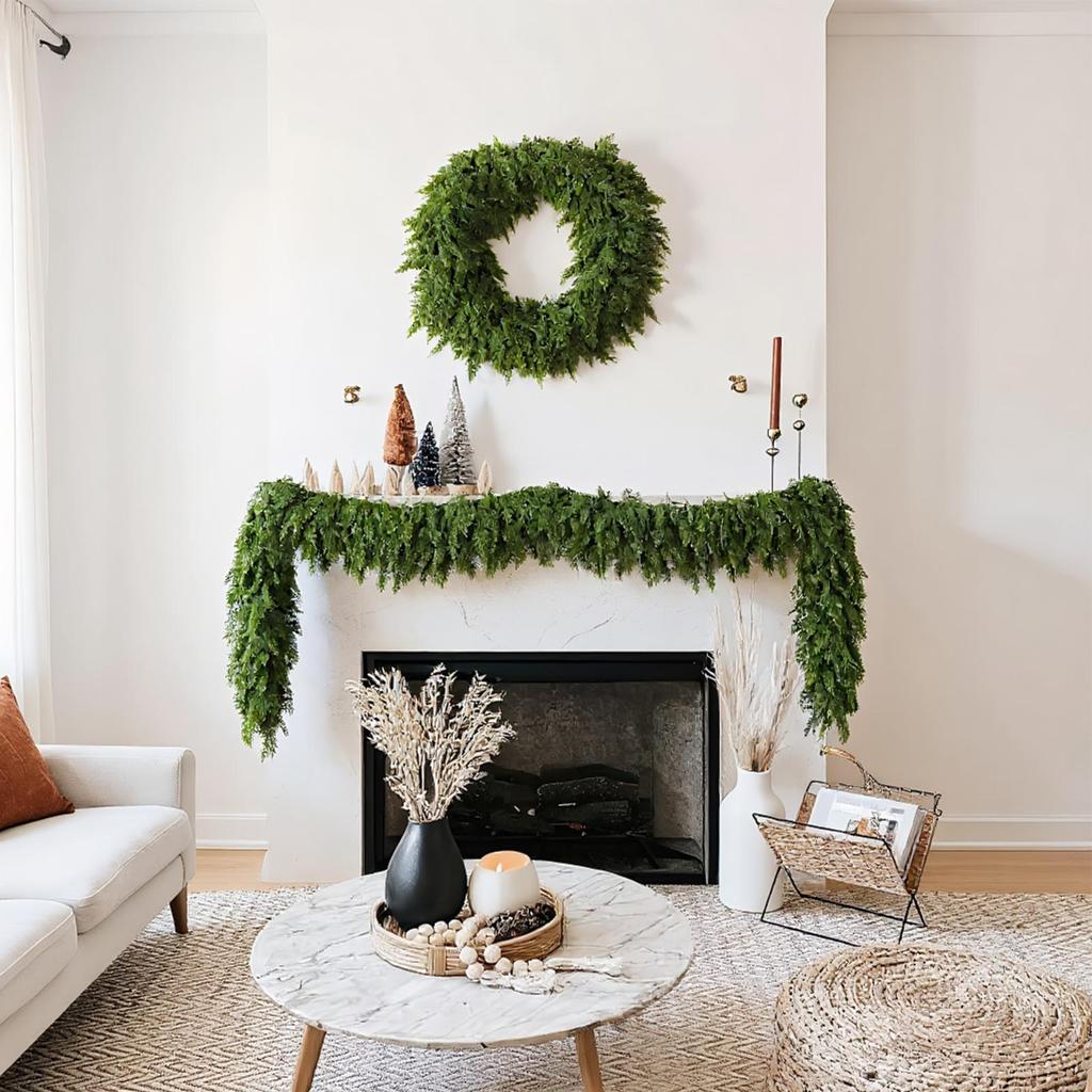 2025 Christmas Cedar Garland Realistic Garden Greenery Pine Vines Garland Holiday Party Decoration For Fireplace Door