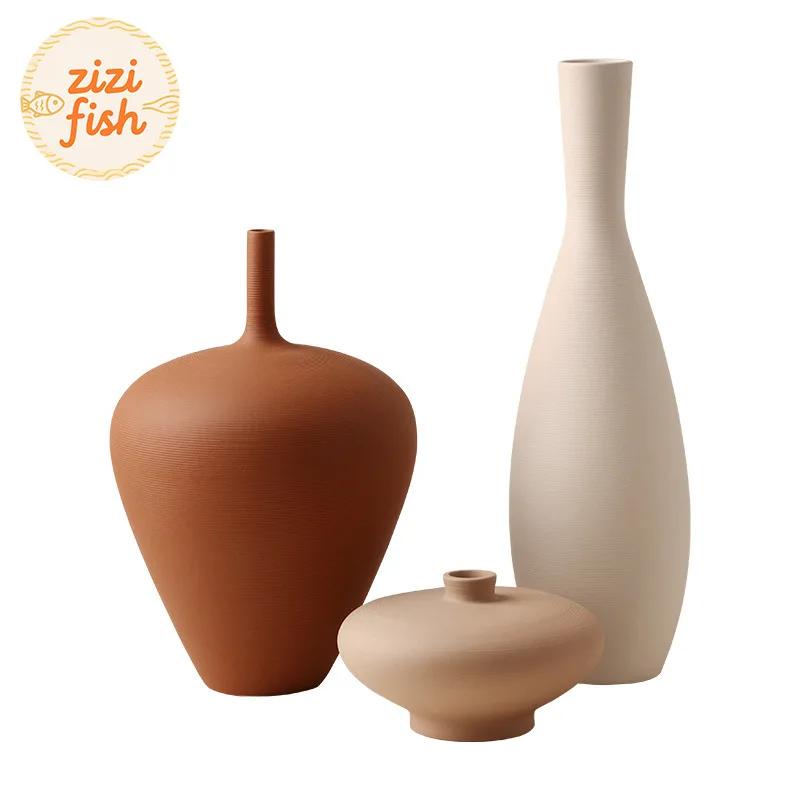 Creative Brushed Frosted Ceramic Vase Minimalist Plant Pots Table Decoration Flowers Arrangement Vases Room Aesthetic Decor