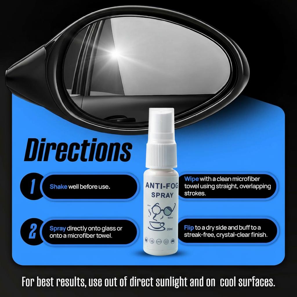 Anti Fog Spray for Car Windshield Glass, Eyeglass Lens and Mirror, Multi-Purpose Defogger Cleaner and Protective Coating Agent