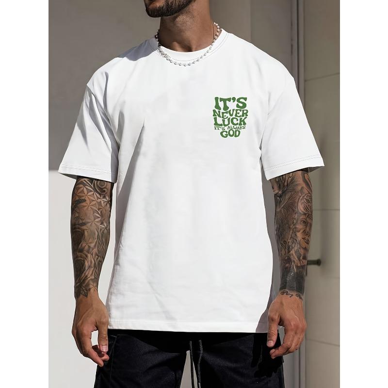 Camiseta casual de manga corta para hombre con estampado de letras y cuello redondo, Camiseta de verano para deportes al aire libre