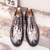 Fashion Glossy Derby Shoes Large Size Brock Carved Leather Shoes Nightclub Personalized Gold Lace-up Leather Shoes