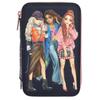 Pencil Case - TOP MODEL - City Girls - 3 Compartments - Black - Filled with Accessories