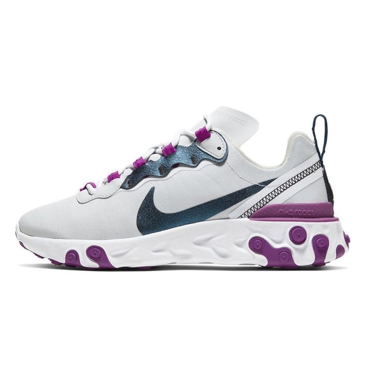 

Nike React Element 55 SE Photon Dust Purple Blue Женские кроссовки Серые ярко-фиолетовые белые CN3591-002