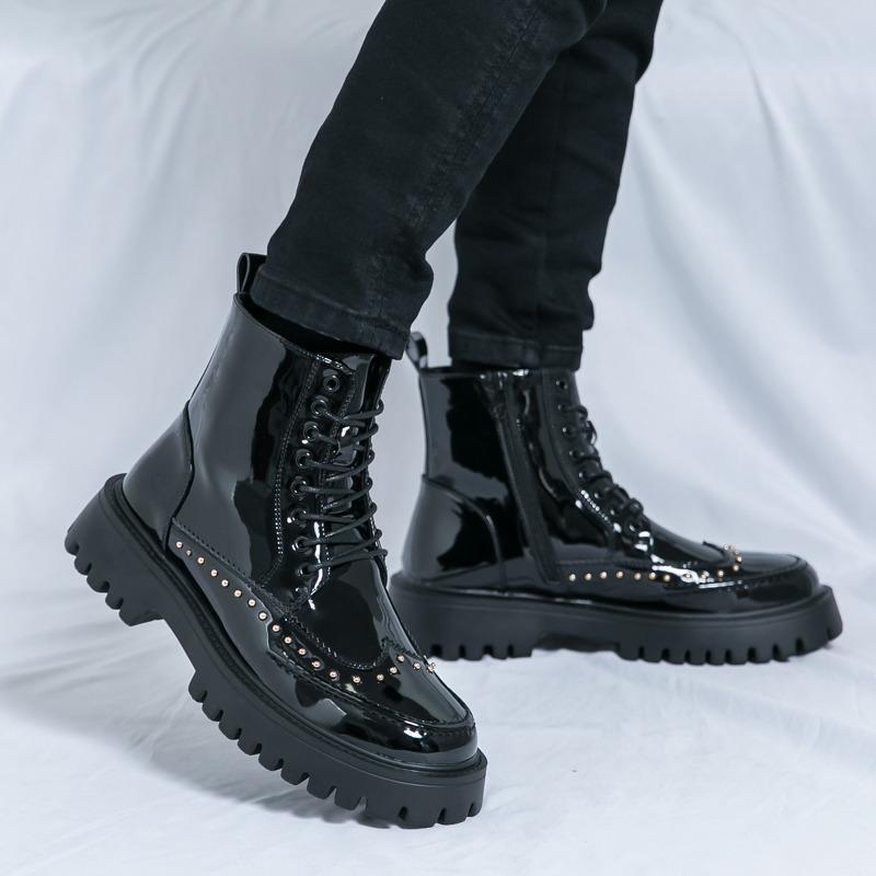 Business Casual Men's Leather Ankle Boots Lightweight Fashion Platform Boots For Man Quality Lace-up Round Toe Man Dress Shoes
