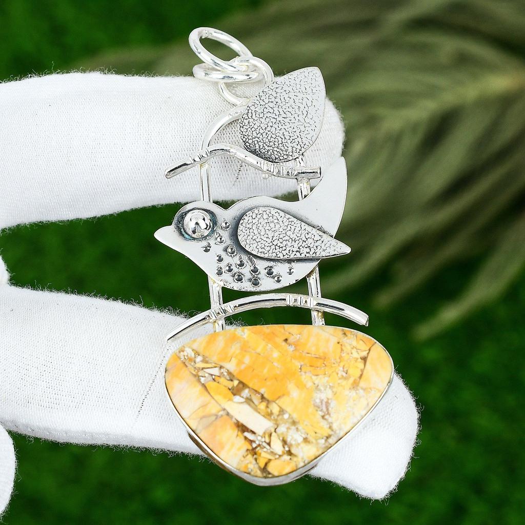 Hochzeitsgeschenk für Sie 925 Silber Natürlicher Brekzien-Mookait Edelstein Anhänger