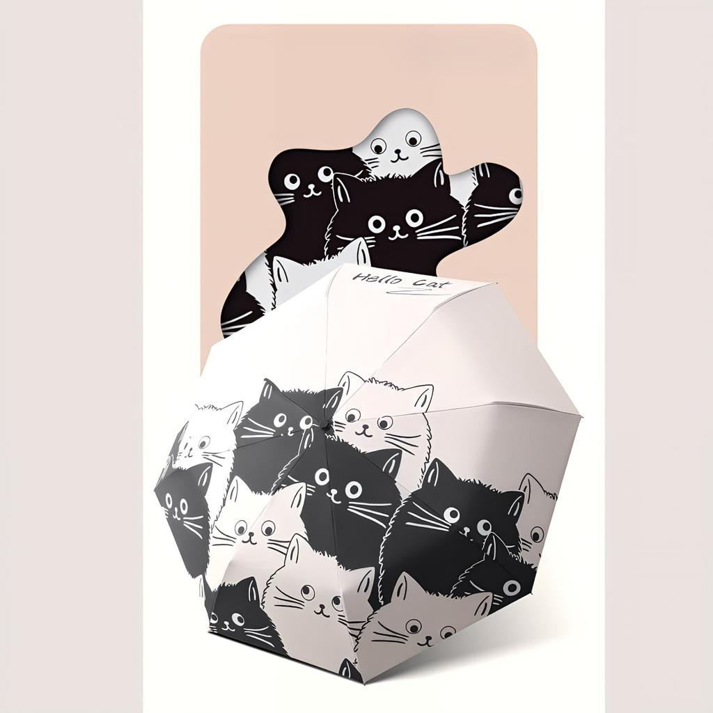 Folding Cat Cat Automatic Water For Both Sunny and Rainy Light Heat Sun UV 1 Button Operation Pattern Group Photo Automatic [YasYouRi] Umbrella,