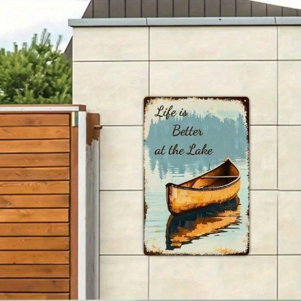 Vintage Lake Life Aluminum Tin Sign 8x12 Inch Rustic Wall Art Retro Lake House Decor Durable Metal Plaque For Man Cave Cabin Bar