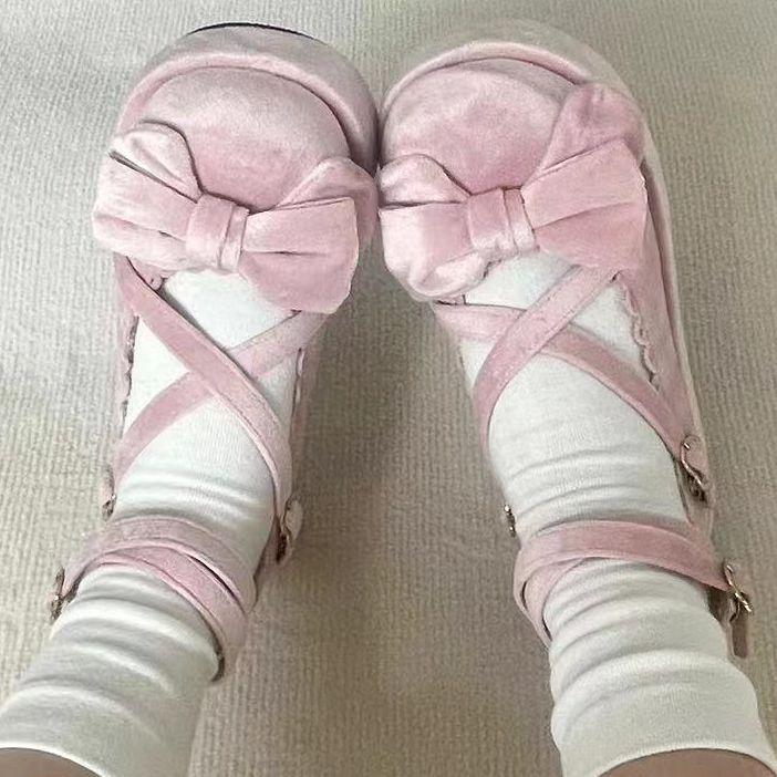 Spot | Sweetheart Fudge | Original lolita platform cross strap cute round head flat bottom doll bow lo shoes