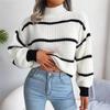 New Turtleneck Long Sleeved Women Striped Pullover Sweater Elegant Autumn Winter Loose Fashion Casual Office Tops Lady Knitwear Clothes