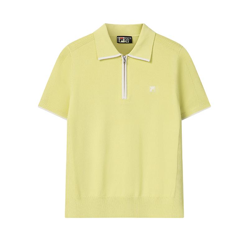 Fila White Fashion Simple Classic Retro Casual Versatile Comfortable Half-Zip Knitted Short Sleeve Sweater Women tops F11W613406FLG S