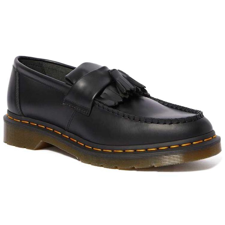 Dr. Martens Adrian Yellow Stitch Leather Tassel Loafers 'Black Smooth' Men's 22209001