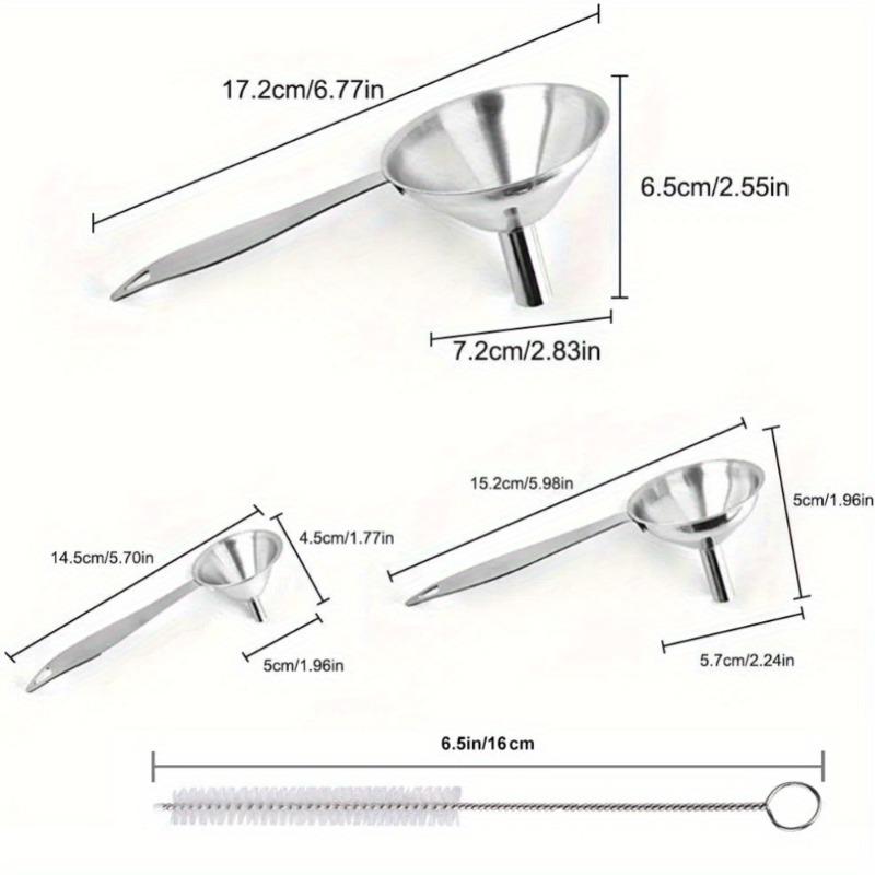 Stainless Steel Kitchen Funnel Set with Cleaning Brush for Transferring Honey Beverages Essential Oils and Other Liquids